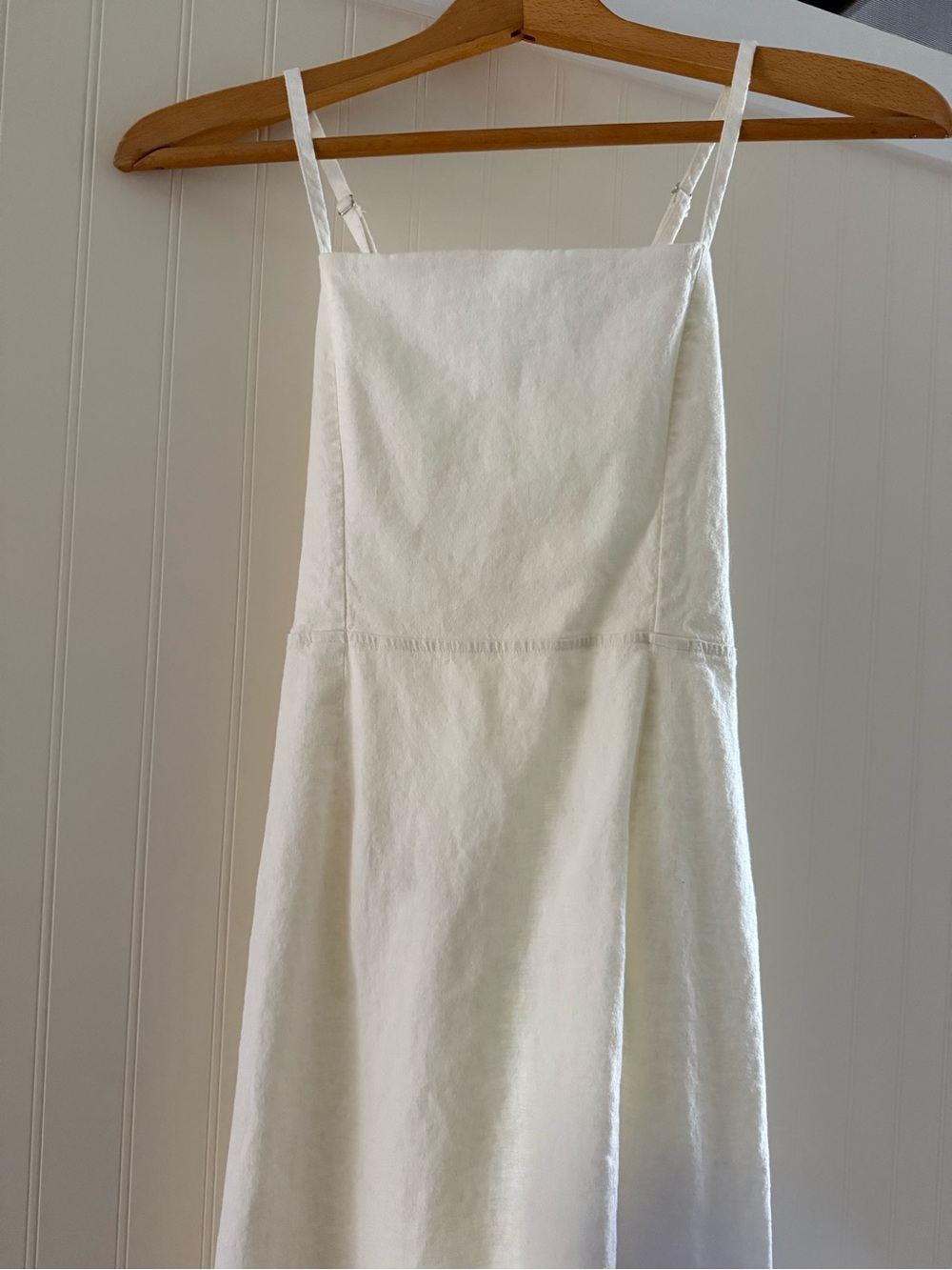 Wild Fable White Strappy SquareNeck Linen Blend Dress Lace Back Prairie Coastal
